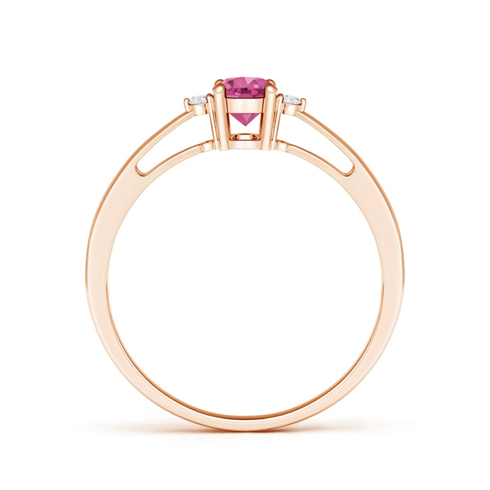 6x4mm AAAA Tapered Shank Pink Sapphire Solitaire Ring with Diamond Accents in Rose Gold product image