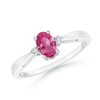 6x4mm AAAA Tapered Shank Pink Sapphire Solitaire Ring with Diamond Accents in White Gold