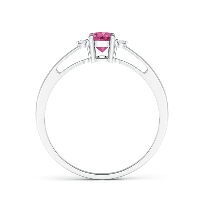 6x4mm AAAA Tapered Shank Pink Sapphire Solitaire Ring with Diamond Accents in White Gold product image
