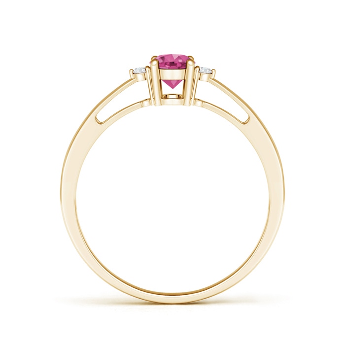6x4mm AAAA Tapered Shank Pink Sapphire Solitaire Ring with Diamond Accents in Yellow Gold product image