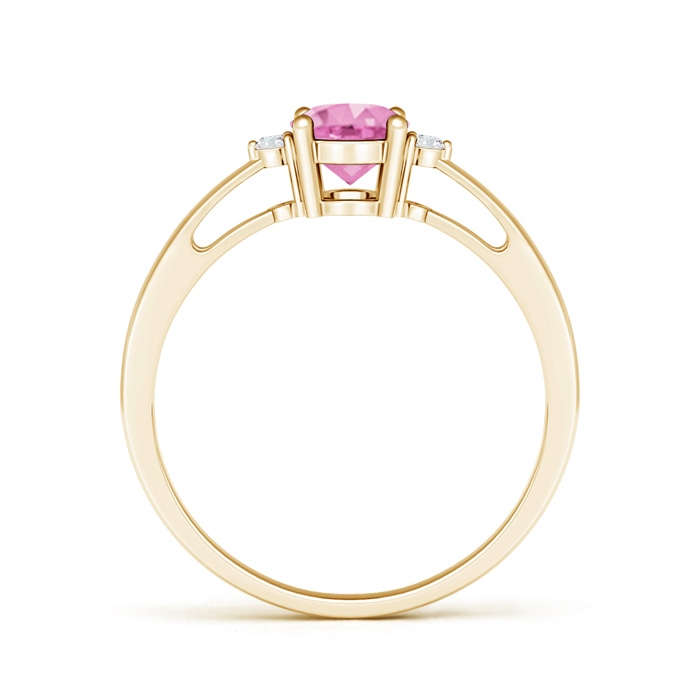 7x5mm A Tapered Shank Pink Sapphire Solitaire Ring with Diamond Accents in Yellow Gold product image