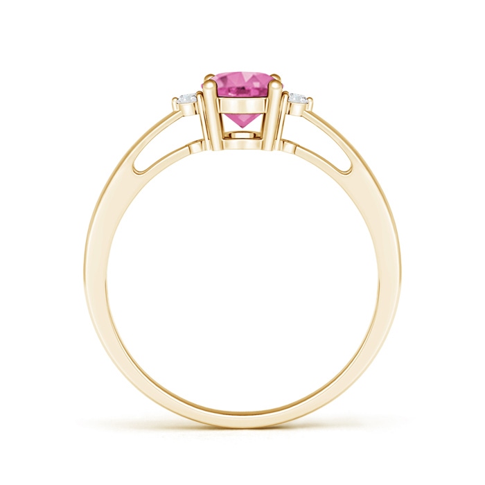 7x5mm AA Tapered Shank Pink Sapphire Solitaire Ring with Diamond Accents in Yellow Gold product image