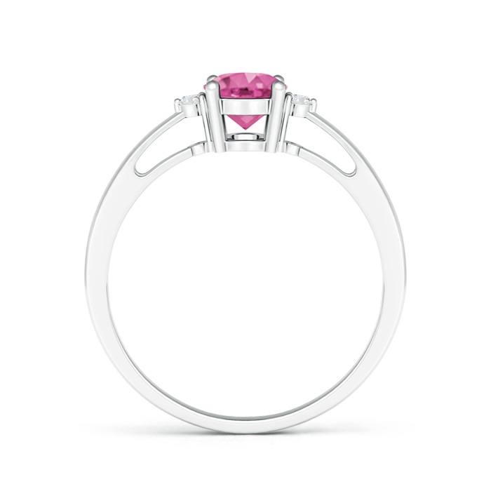 7x5mm AAA Tapered Shank Pink Sapphire Solitaire Ring with Diamond Accents in White Gold Product Image
