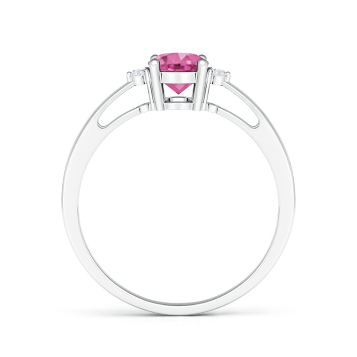 7x5mm AAA Tapered Shank Pink Sapphire Solitaire Ring with Diamond Accents in White Gold product image