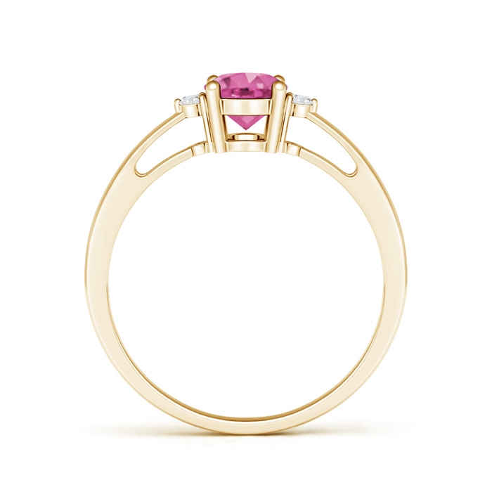 7x5mm AAA Tapered Shank Pink Sapphire Solitaire Ring with Diamond Accents in Yellow Gold product image
