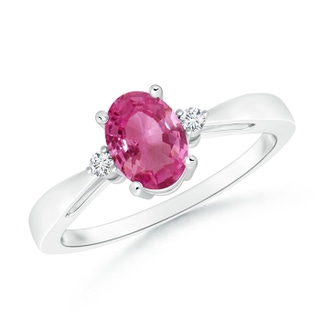 7x5mm AAAA Tapered Shank Pink Sapphire Solitaire Ring with Diamond Accents in P950 Platinum