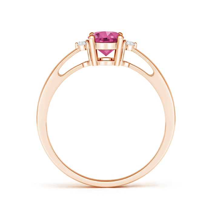 7x5mm AAAA Tapered Shank Pink Sapphire Solitaire Ring with Diamond Accents in Rose Gold product image