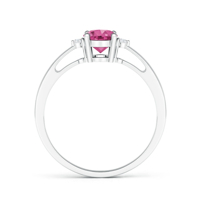 7x5mm AAAA Tapered Shank Pink Sapphire Solitaire Ring with Diamond Accents in White Gold product image