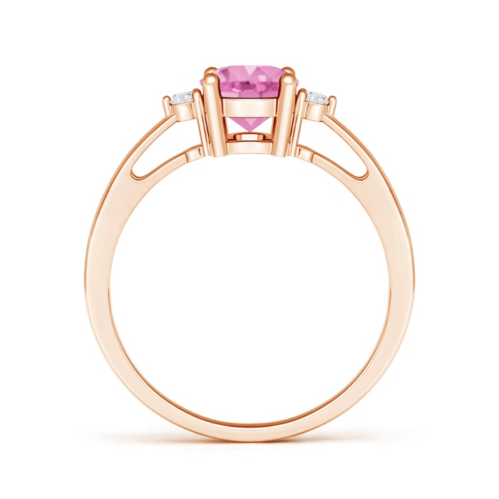 8x6mm A Tapered Shank Pink Sapphire Solitaire Ring with Diamond Accents in Rose Gold product image