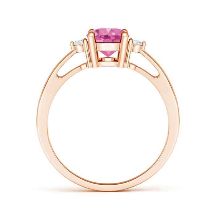 8x6mm AA Tapered Shank Pink Sapphire Solitaire Ring with Diamond Accents in Rose Gold product image