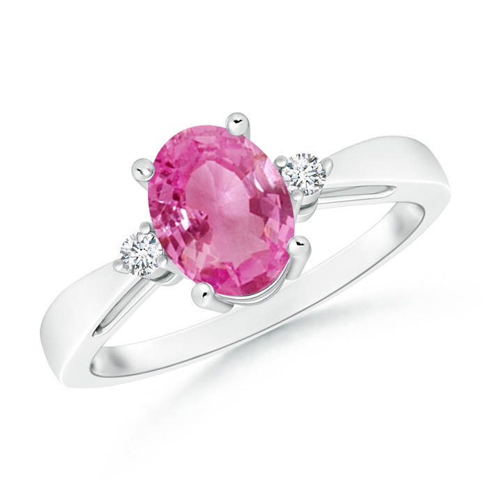 8x6mm AAA Tapered Shank Pink Sapphire Solitaire Ring with Diamond Accents in P950 Platinum 