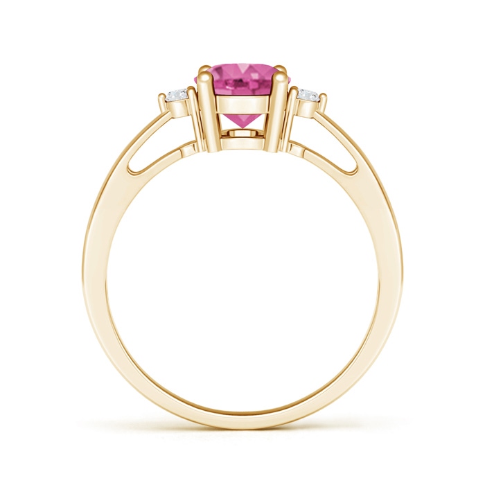 8x6mm AAA Tapered Shank Pink Sapphire Solitaire Ring with Diamond Accents in Yellow Gold product image