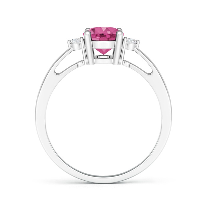 8x6mm AAAA Tapered Shank Pink Sapphire Solitaire Ring with Diamond Accents in P950 Platinum product image