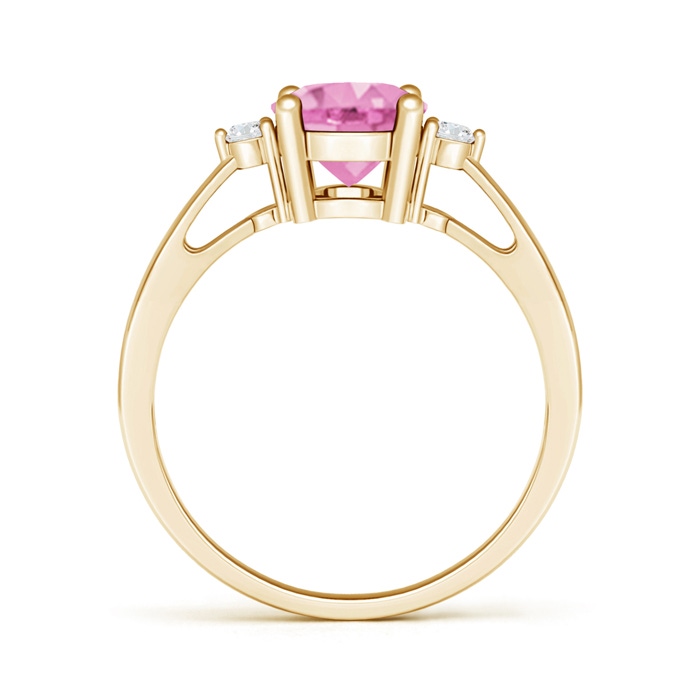 9x7mm A Tapered Shank Pink Sapphire Solitaire Ring with Diamond Accents in Yellow Gold product image