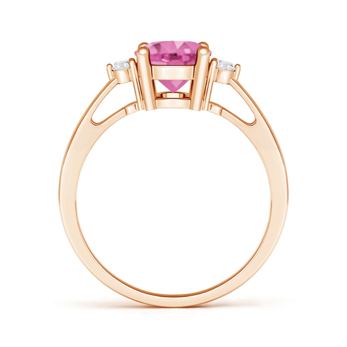9x7mm AA Tapered Shank Pink Sapphire Solitaire Ring with Diamond Accents in Rose Gold product image