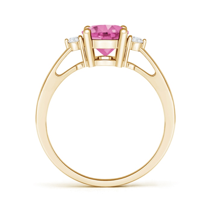 9x7mm AA Tapered Shank Pink Sapphire Solitaire Ring with Diamond Accents in Yellow Gold product image