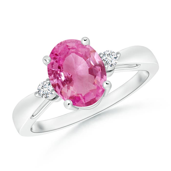 9x7mm AAA Tapered Shank Pink Sapphire Solitaire Ring with Diamond Accents in P950 Platinum