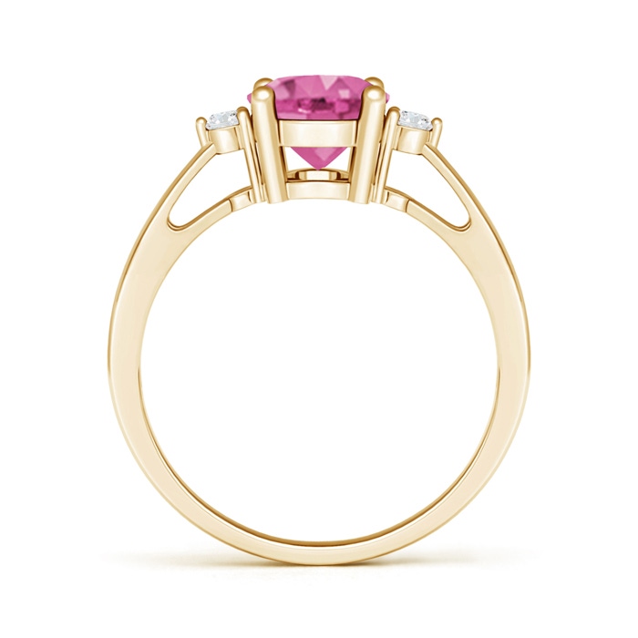9x7mm AAA Tapered Shank Pink Sapphire Solitaire Ring with Diamond Accents in Yellow Gold product image