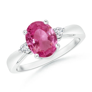 9x7mm AAAA Tapered Shank Pink Sapphire Solitaire Ring with Diamond Accents in P950 Platinum