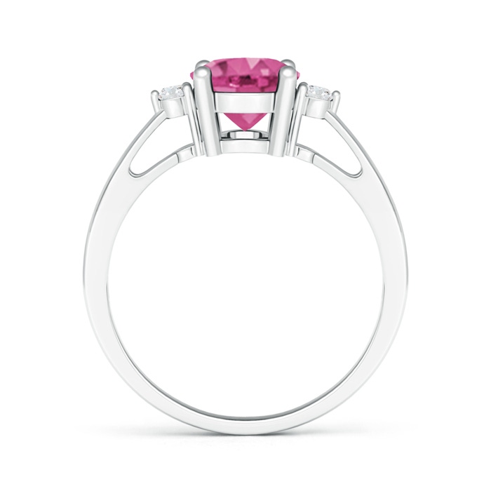 9x7mm AAAA Tapered Shank Pink Sapphire Solitaire Ring with Diamond Accents in White Gold product image