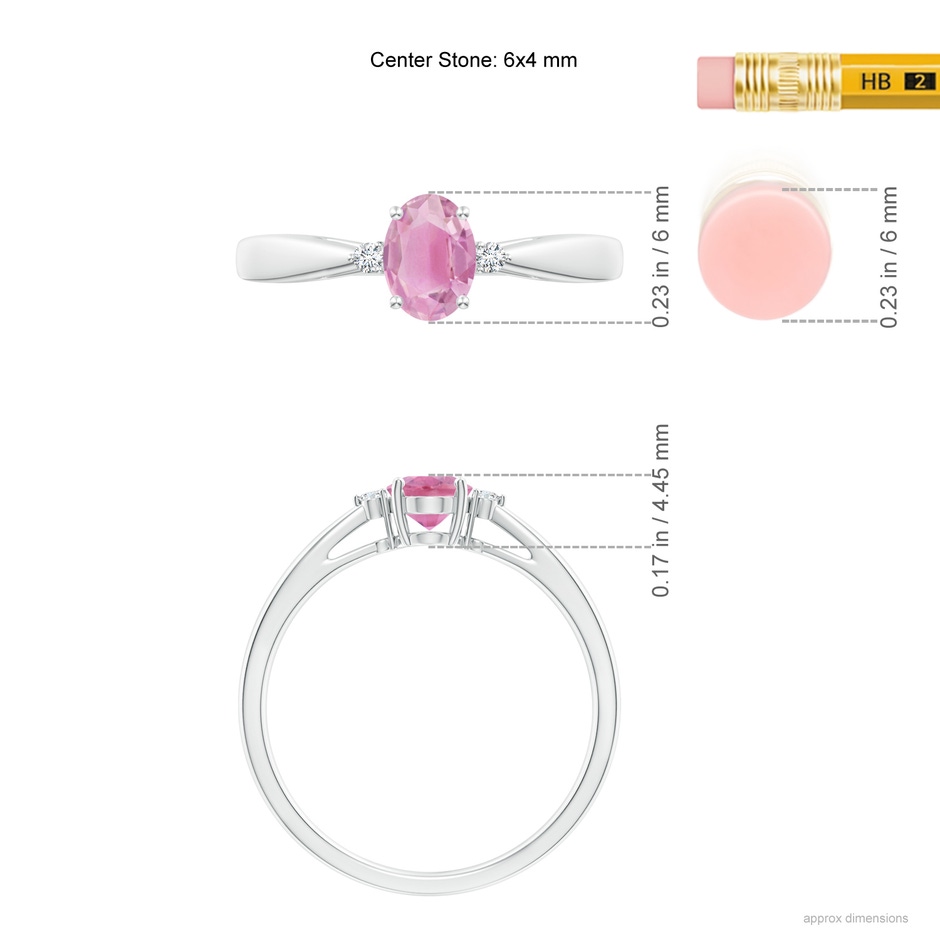 6x4mm A Tapered Shank Pink Tourmaline Solitaire Ring with Diamond Accents in White Gold ruler
