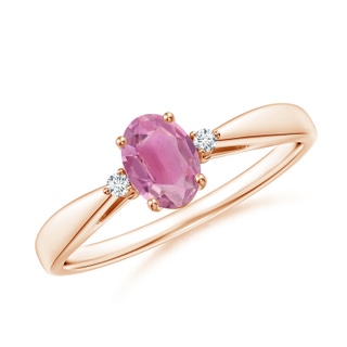 6x4mm AA Tapered Shank Pink Tourmaline Solitaire Ring with Diamond Accents in Rose Gold