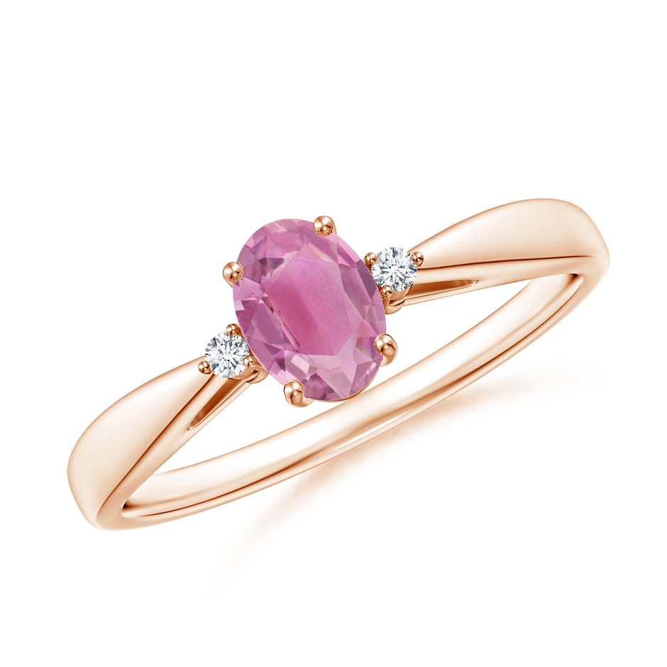 6x4mm AA Tapered Shank Pink Tourmaline Solitaire Ring with Diamond Accents in Rose Gold 