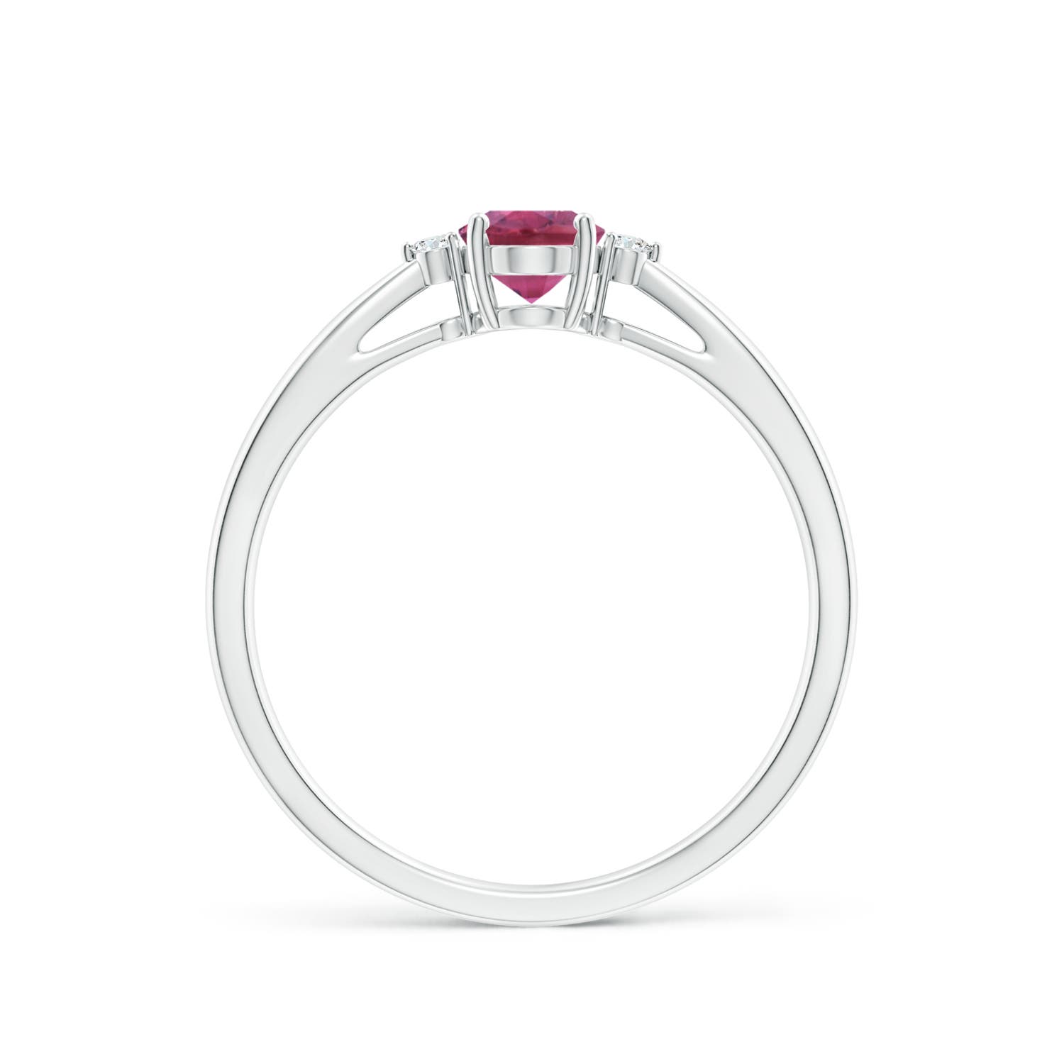 6x4mm AAA Tapered Shank Pink Tourmaline Solitaire Ring with Diamond Accents in P950 Platinum