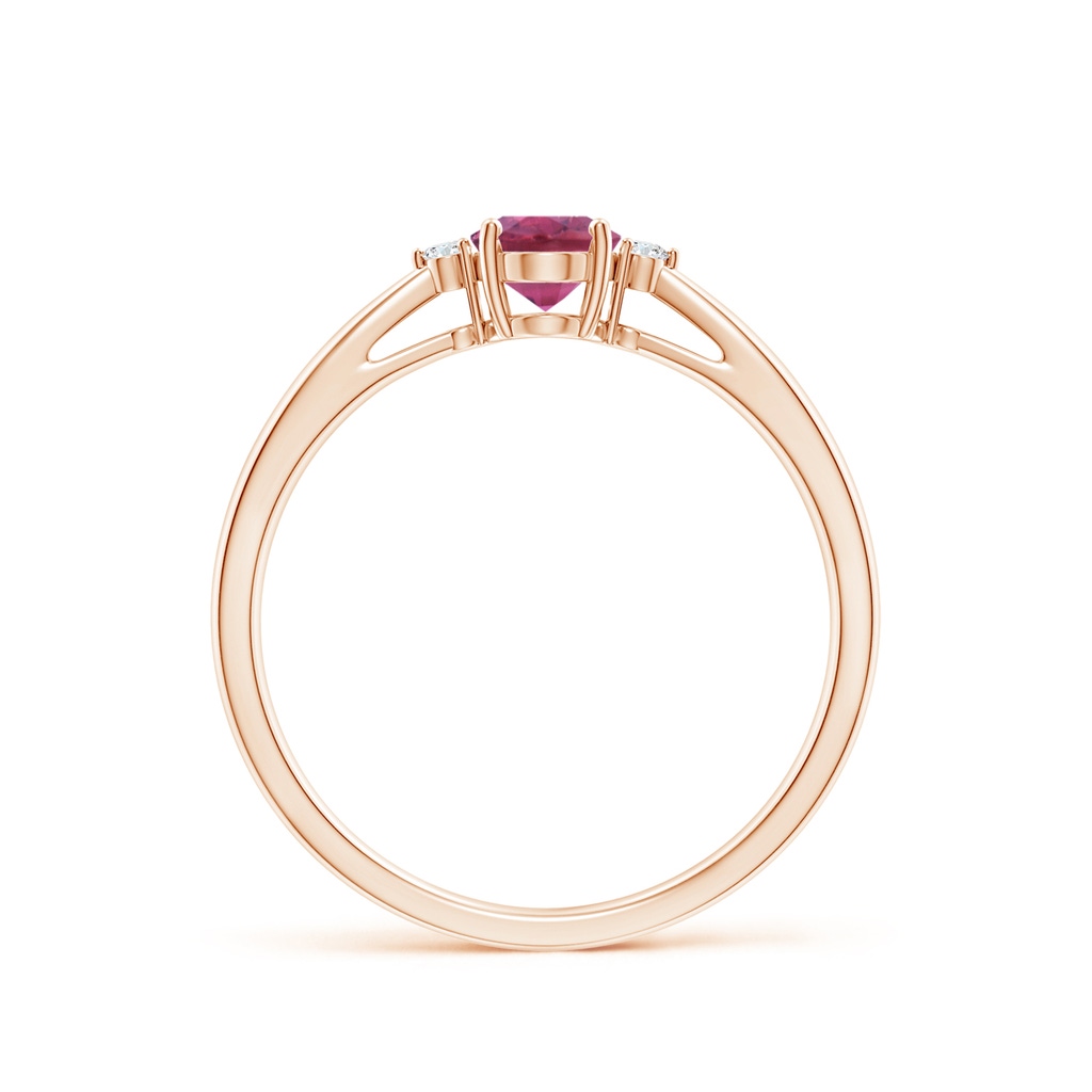 6x4mm AAA Tapered Shank Pink Tourmaline Solitaire Ring with Diamond Accents in Rose Gold Side 199