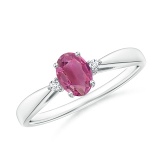 6x4mm AAA Tapered Shank Pink Tourmaline Solitaire Ring with Diamond Accents in White Gold
