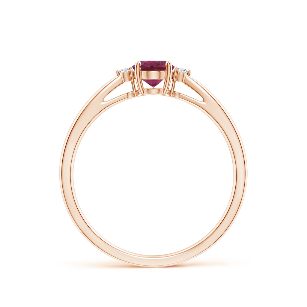 6x4mm AAAA Tapered Shank Pink Tourmaline Solitaire Ring with Diamond Accents in Rose Gold - side 199