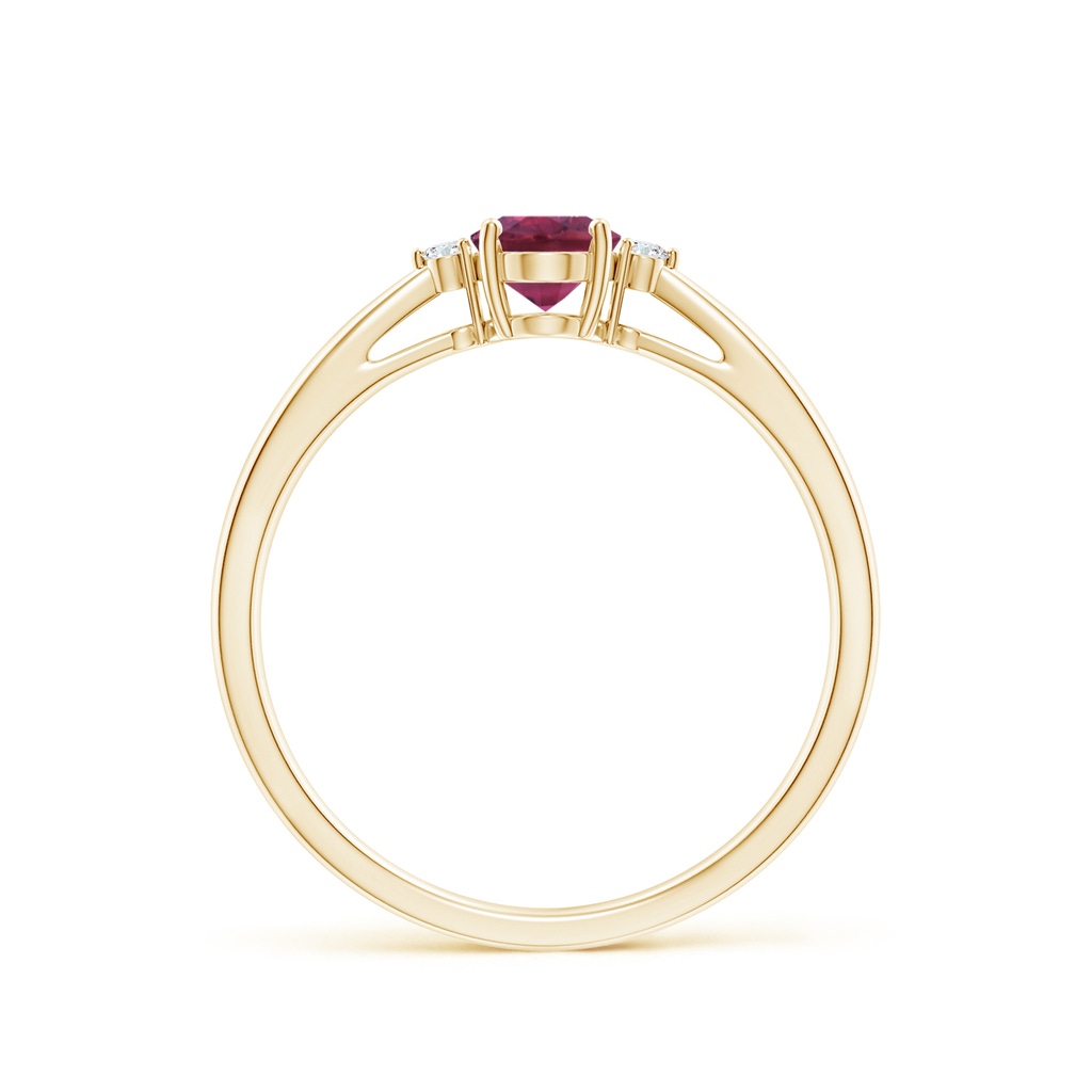 6x4mm AAAA Tapered Shank Pink Tourmaline Solitaire Ring with Diamond Accents in Yellow Gold - side 199