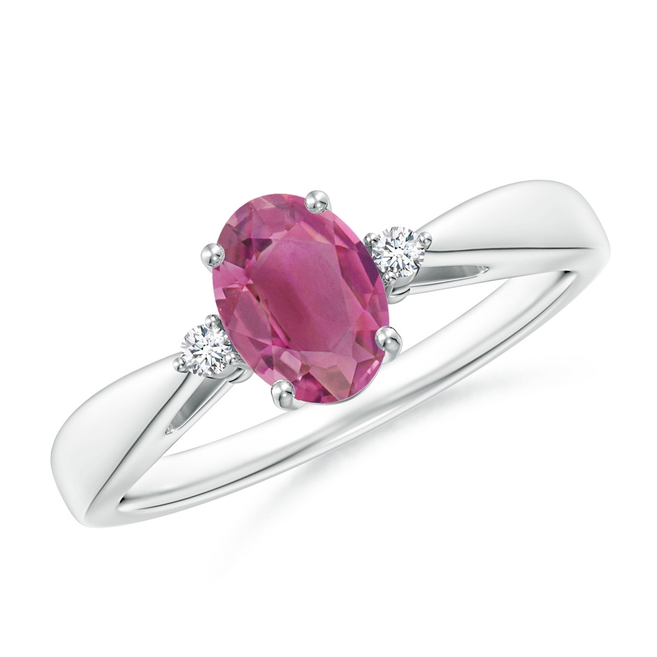 7x5mm AAA Tapered Shank Pink Tourmaline Solitaire Ring with Diamond Accents in White Gold 