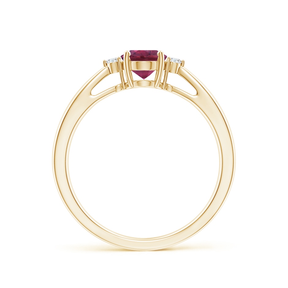 7x5mm AAAA Tapered Shank Pink Tourmaline Solitaire Ring with Diamond Accents in Yellow Gold side 199
