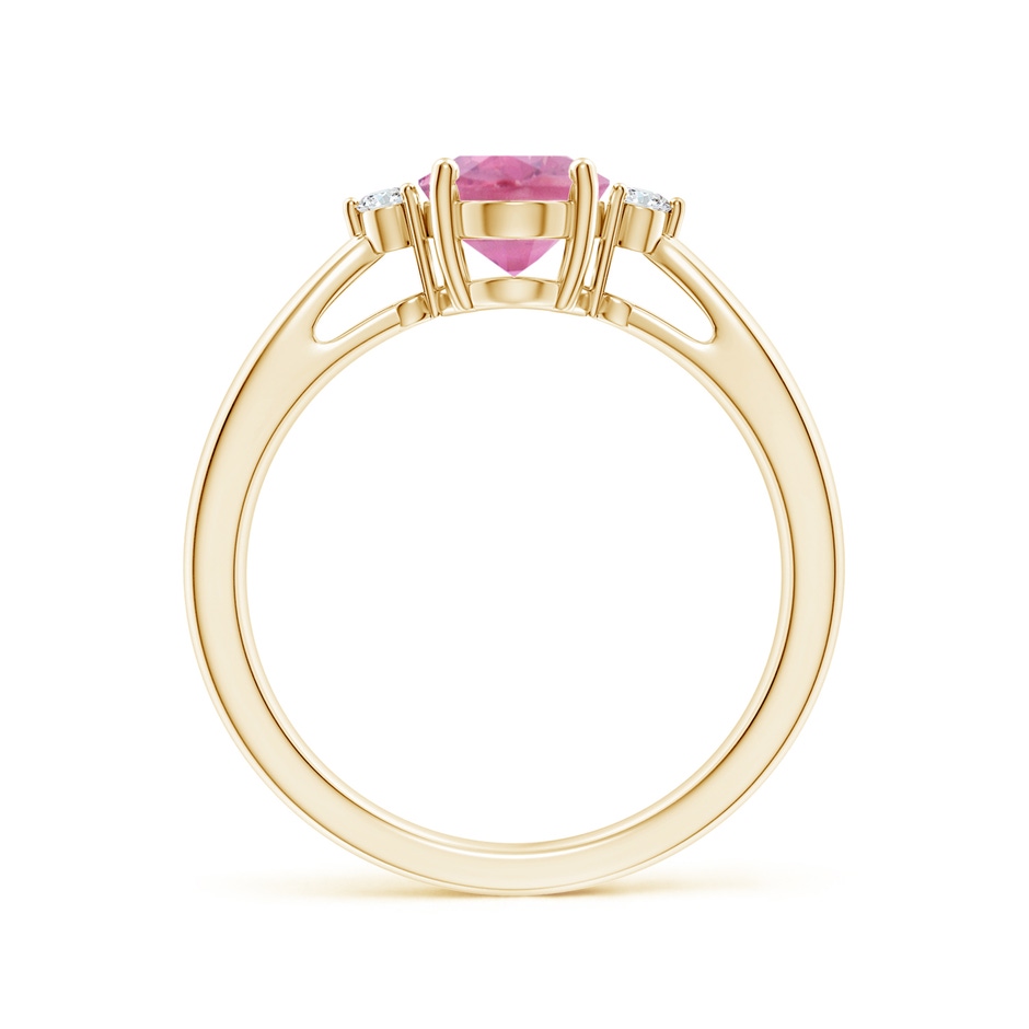 8x6mm A Tapered Shank Pink Tourmaline Solitaire Ring with Diamond Accents in Yellow Gold side 199