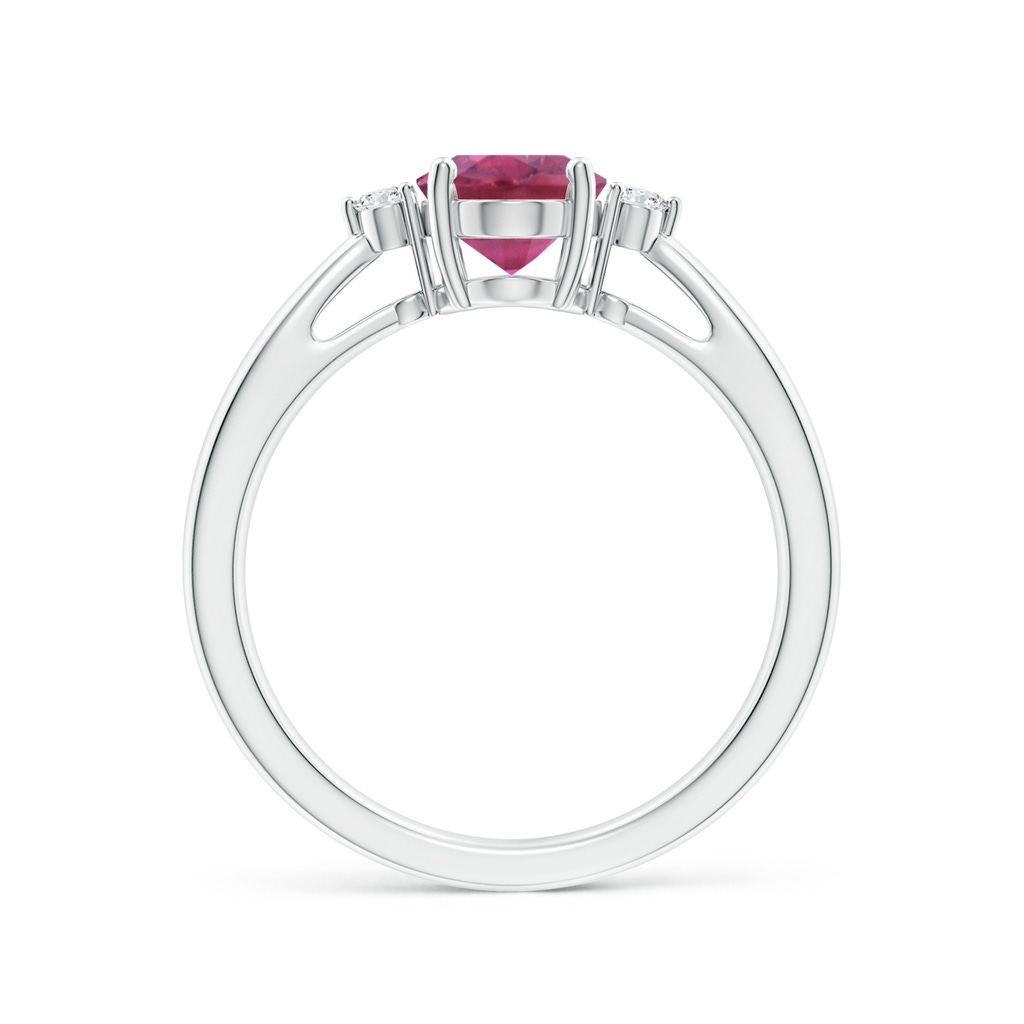 8x6mm AAA Tapered Shank Pink Tourmaline Solitaire Ring with Diamond Accents in White Gold Side 199