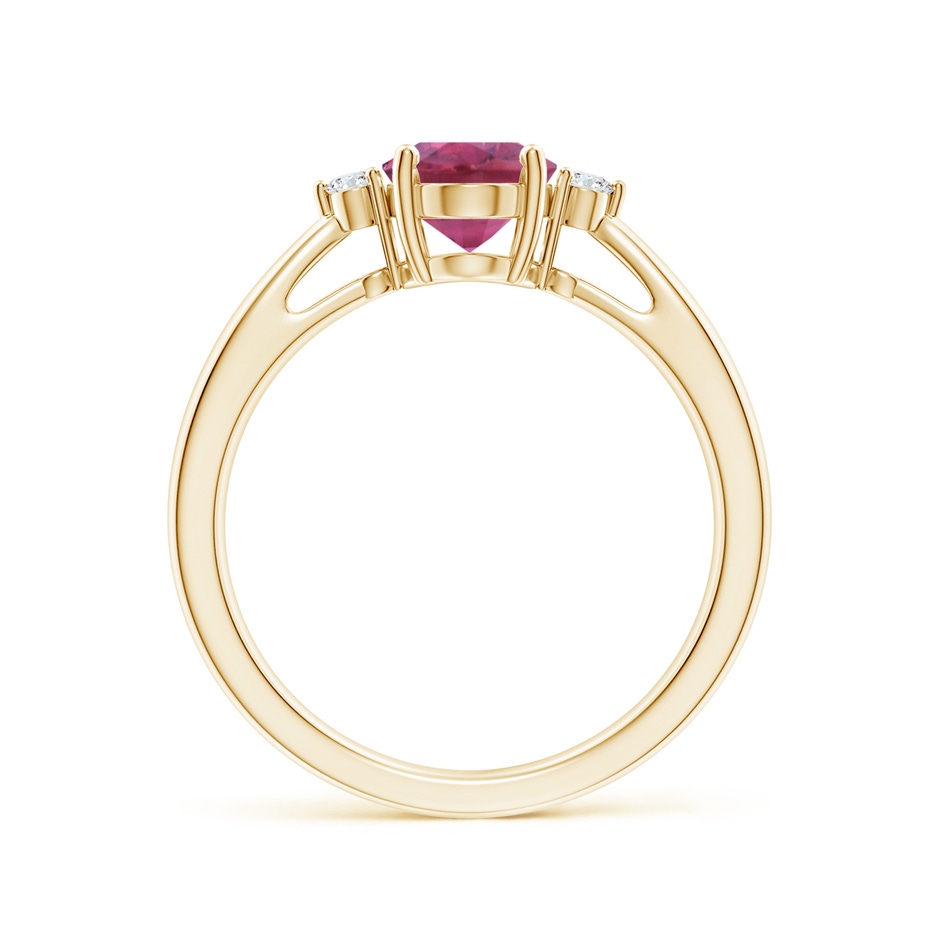 8x6mm AAA Tapered Shank Pink Tourmaline Solitaire Ring with Diamond Accents in Yellow Gold side 199