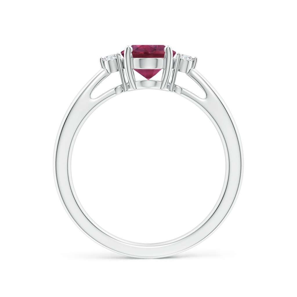 8x6mm AAAA Tapered Shank Pink Tourmaline Solitaire Ring with Diamond Accents in White Gold - side 199