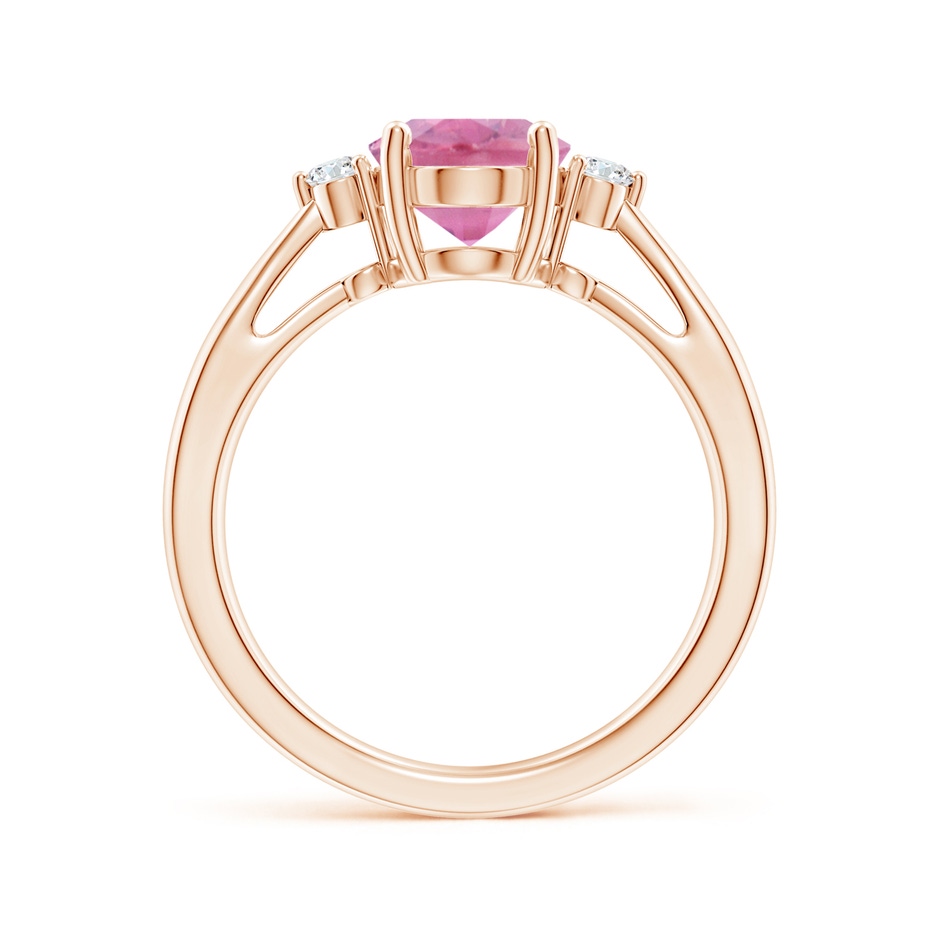 9x7mm A Tapered Shank Pink Tourmaline Solitaire Ring with Diamond Accents in Rose Gold side 199