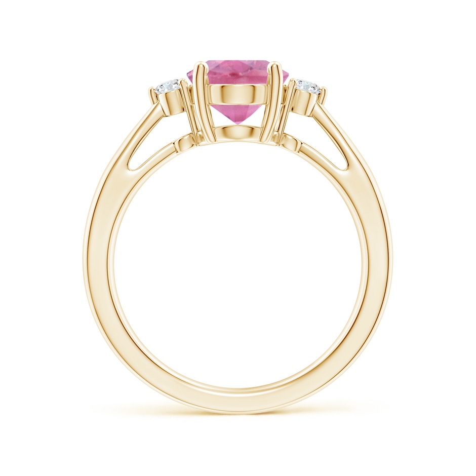 9x7mm A Tapered Shank Pink Tourmaline Solitaire Ring with Diamond Accents in Yellow Gold side 199