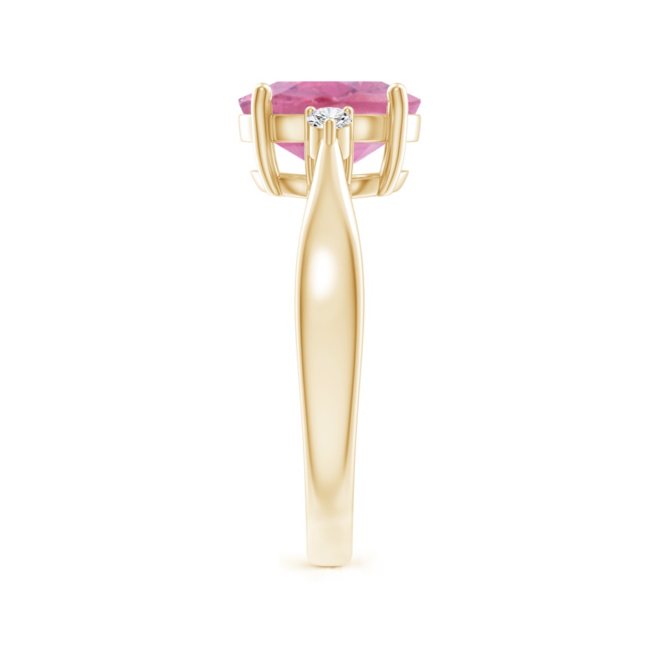 9x7mm A Tapered Shank Pink Tourmaline Solitaire Ring with Diamond Accents in Yellow Gold side 299