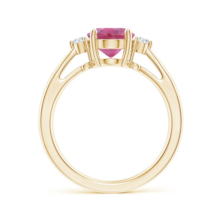 9x7mm AA Tapered Shank Pink Tourmaline Solitaire Ring with Diamond Accents in Yellow Gold side 199