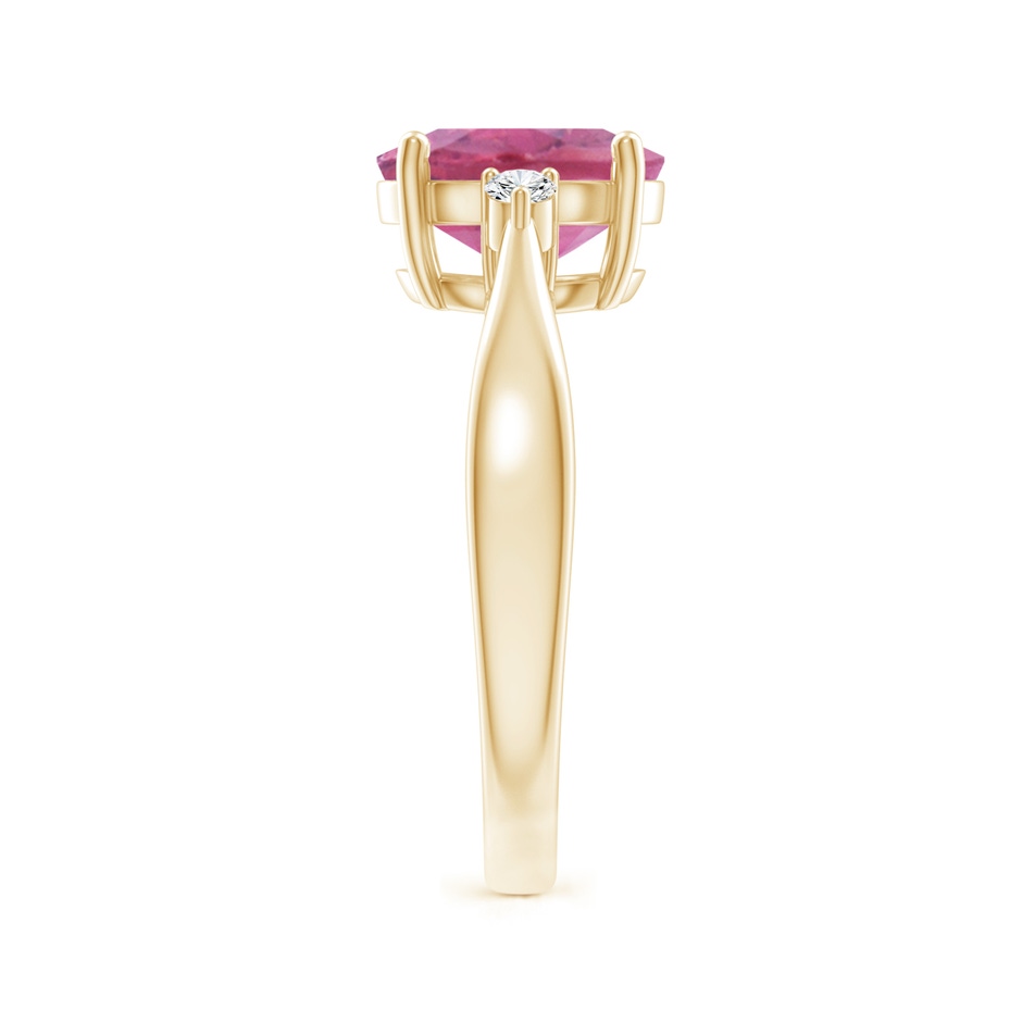 9x7mm AA Tapered Shank Pink Tourmaline Solitaire Ring with Diamond Accents in Yellow Gold side 299