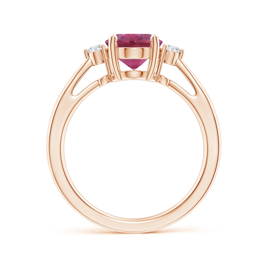 9x7mm AAA Tapered Shank Pink Tourmaline Solitaire Ring with Diamond Accents in Rose Gold side 199
