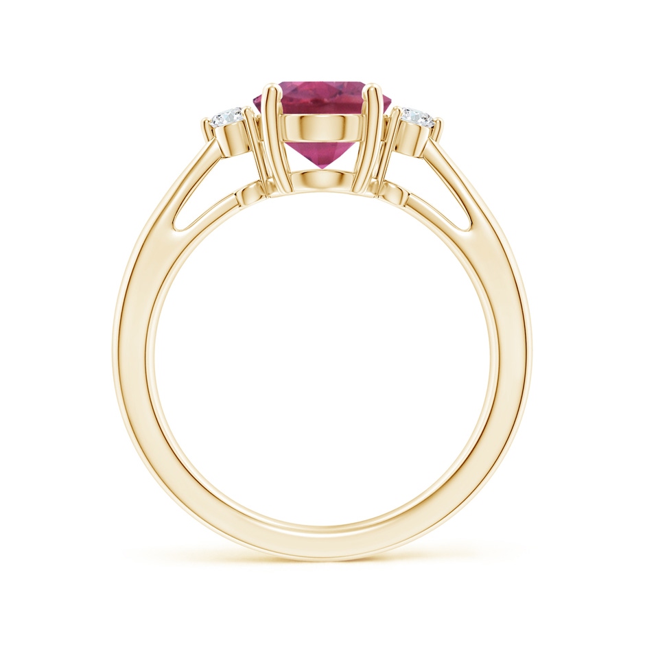 9x7mm AAA Tapered Shank Pink Tourmaline Solitaire Ring with Diamond Accents in Yellow Gold side 199