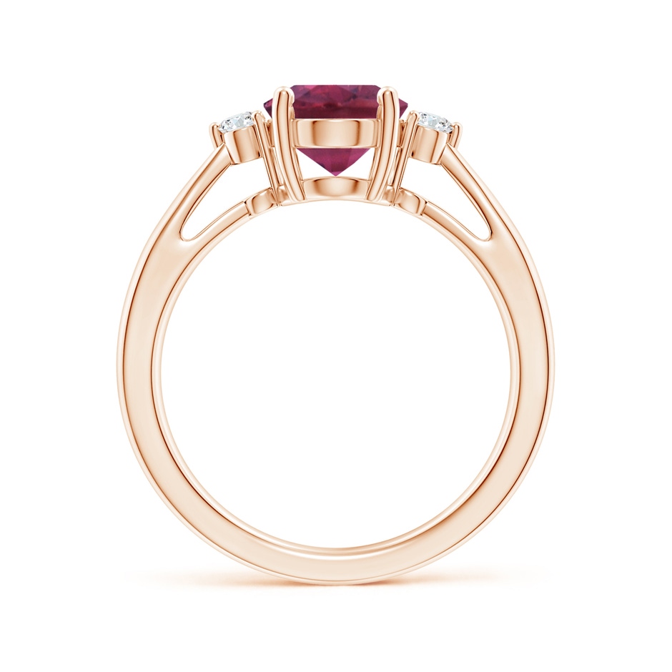 9x7mm AAAA Tapered Shank Pink Tourmaline Solitaire Ring with Diamond Accents in Rose Gold side 199