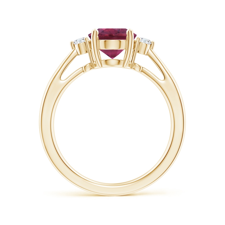 9x7mm AAAA Tapered Shank Pink Tourmaline Solitaire Ring with Diamond Accents in Yellow Gold side 199