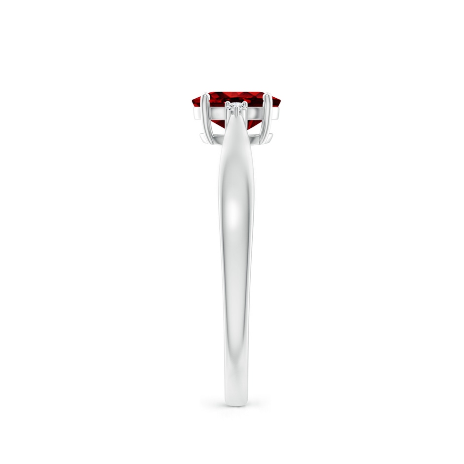 6x4mm AAAA Tapered Shank Ruby Solitaire Ring with Diamond Accents in 18K White Gold side 299