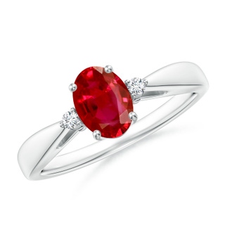 7x5mm AAA Tapered Shank Ruby Solitaire Ring with Diamond Accents in 10K White Gold