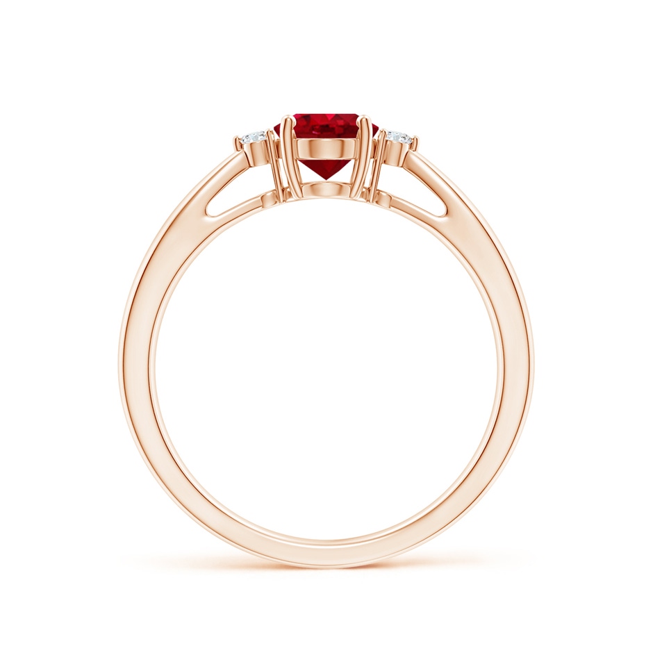 7x5mm AAA Tapered Shank Ruby Solitaire Ring with Diamond Accents in Rose Gold side 199